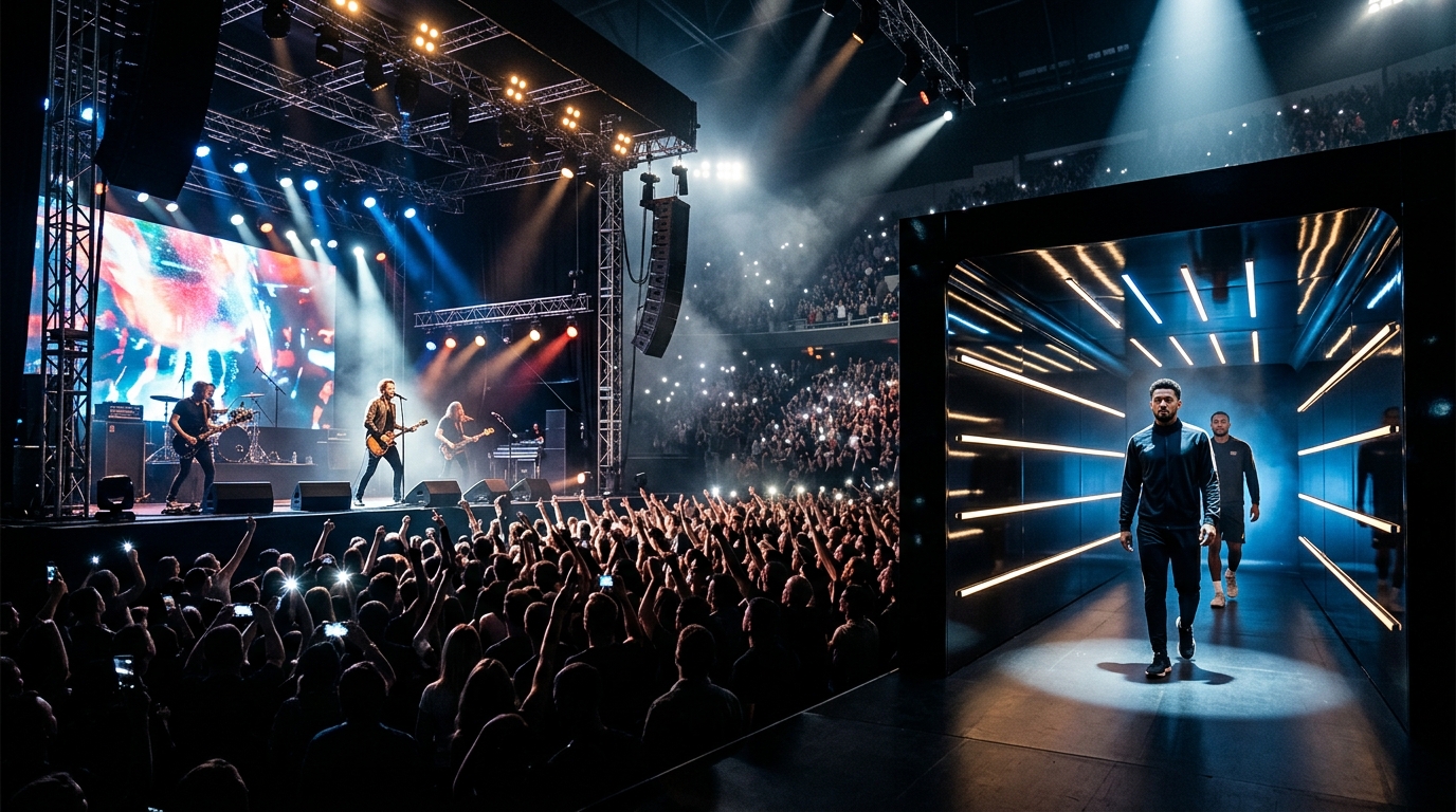 Premium cultural activation blending sport, music, stage lighting, and brand presence